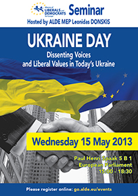 Affiche. Ukraine Day. Dissenting voices and liberal values in today's Ukraine. 2013-05-15